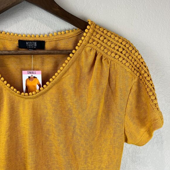 Modern Canvas Modal Blend Short Sleeve Blouse S Lagenlook Boho Classic Capsule - Picture 4 of 11